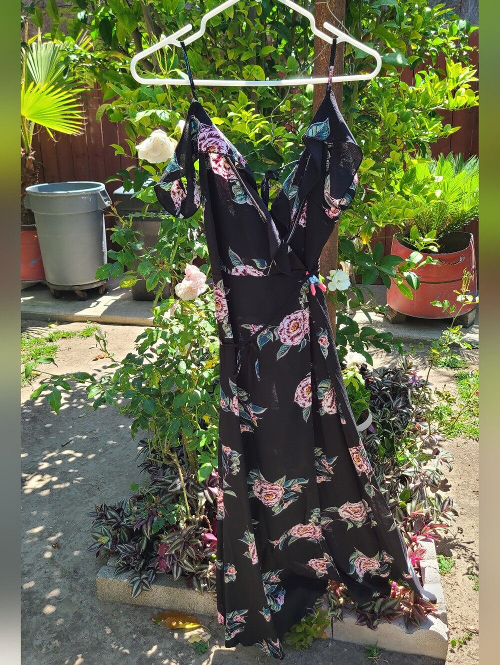 Black Floral Wrap Maxi Dress